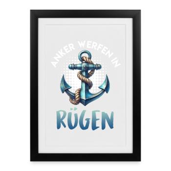 Baltic Sea Holiday DROP ANCHOR IN RÜGEN Funny - Framed poster (27 × 37 cm) - black - Front