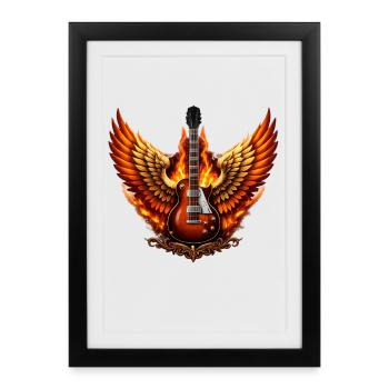 Anges Flamants et Anges du Rock à la Guitare - Affiche encadrée (27 × 37 cm) - noir - Devant