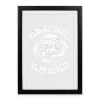 Crâne avec casque : Travaille plus dur - Affiche encadrée (27 × 37 cm) - noir - Devant