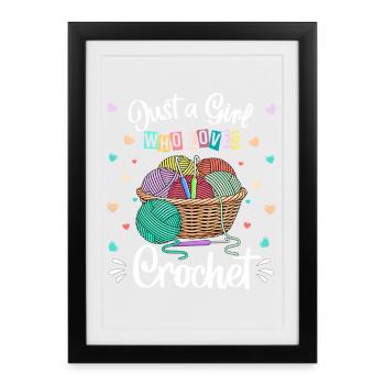 Buntes Häkeln Hobby & Wolle Liebhaberin Mädchen - Gerahmtes Poster (27 × 37 cm) - Schwarz - Vorne