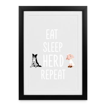 Eat Sleep Herd Repeat Border Collie Sheep - Framed poster (27 × 37 cm) - black - Front