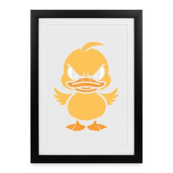 Caneton bougon graphique jaune - Affiche encadrée (27 × 37 cm) - noir - Devant