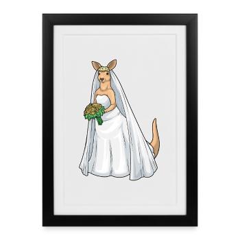 Mariage au bouquet de mariée kangourou - Affiche encadrée (27 × 37 cm) - noir - Devant