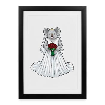 Mariage des roses nupptiales koala - Affiche encadrée (27 × 37 cm) - noir - Devant