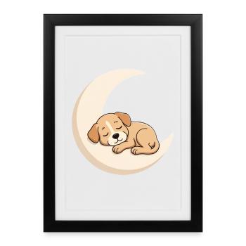 Chien câlin de la lune en sommeil - Affiche encadrée (27 × 37 cm) - noir - Devant