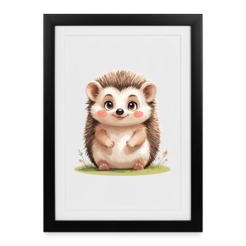 Cuddly hedgehog motif - Framed poster (27 × 37 cm) - black - Front