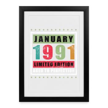 35e anniversaire Millésime de janvier 1991 - Affiche encadrée (27 × 37 cm) - noir - Devant