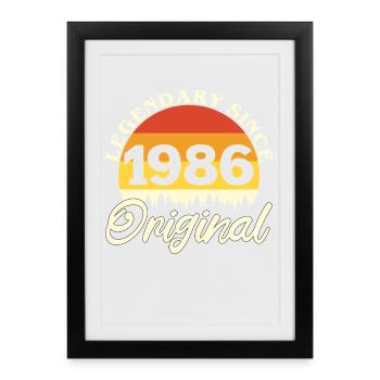 1986 Vintage Rétro Original Cadeau d'anniversaire - Affiche encadrée (27 × 37 cm) - noir - Devant