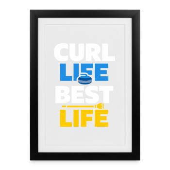 Curling, balayage drôle, cardio dur avec balai - Affiche encadrée (27 × 37 cm) - noir - Devant