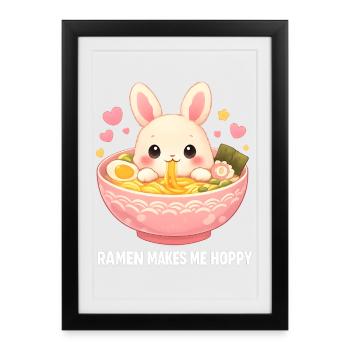 Ramen Kawaii Bunny - Affiche encadrée (27 × 37 cm) - noir - Devant