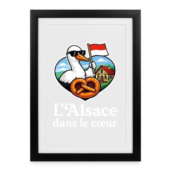 Alsace in the Heart - Stork and Pretzel - Framed poster (27 × 37 cm) - black - Front