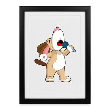 Chanteur de chien Chant au micro - Affiche encadrée (27 × 37 cm) - noir - Devant