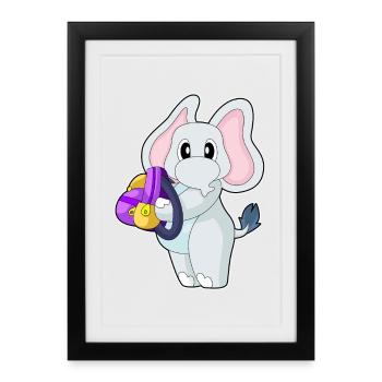 École de sac à dos pour élèves éléphants - Affiche encadrée (27 × 37 cm) - noir - Devant