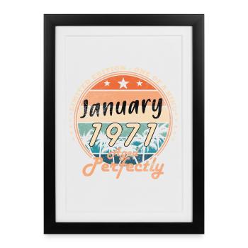 55e anniversaire Original janvier Né en 1971 - Affiche encadrée (27 × 37 cm) - noir - Devant