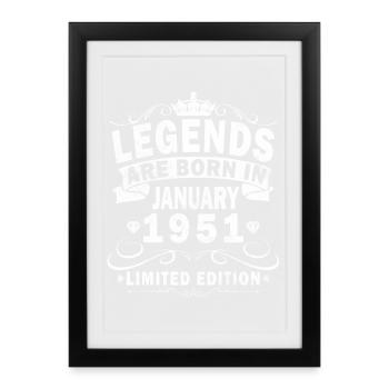 75e anniversaire Original janvier Né en 1951 - Affiche encadrée (27 × 37 cm) - noir - Devant