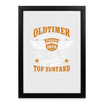 Voiture classique janvier 1976 - Anniversaire - Cadeau - Affiche encadrée (27 × 37 cm) - noir - Devant