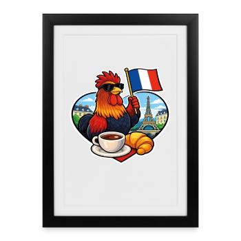France - Coq Français Café Paris Tour Eiffel - Affiche encadrée (27 × 37 cm) - noir - Devant