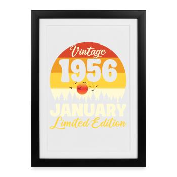 Vintage Janvier 1956 Anniversaire 1956 Rétro  - Affiche encadrée (27 × 37 cm) - noir - Devant
