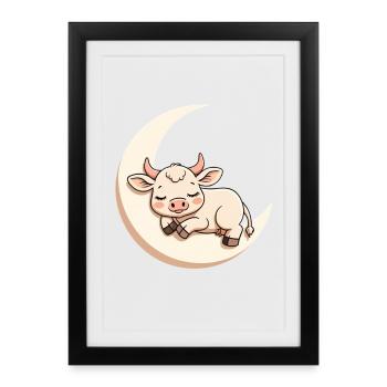 Moon cow in slumber - Framed poster (27 × 37 cm) - black - Front