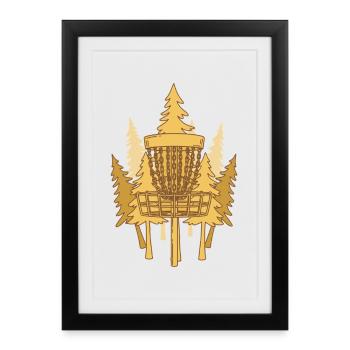 Disc Golf Basket Pines Scène de Disc Golf Volant - Affiche encadrée (27 × 37 cm) - noir - Devant