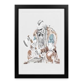 Légende viking viking marin Odin Raven Fighter - Affiche encadrée (27 × 37 cm) - noir - Devant