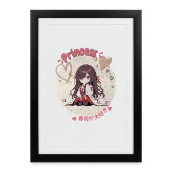 Kawaii Anime Princess – Otaku Girl Design - Affiche encadrée (27 × 37 cm) - noir - Devant