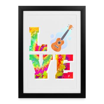 Ukulélé hawaïen uke tie dye love - Affiche encadrée (27 × 37 cm) - noir - Devant