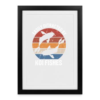 Facilement distrait par l’humour rétro des poissons koi - Affiche encadrée (27 × 37 cm) - noir - Devant