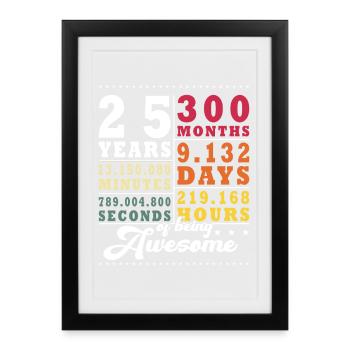 25 ans 300 mois 9 132 jours 219 168 heures - Affiche encadrée (27 × 37 cm) - noir - Devant