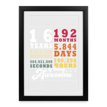 16e anniversaire 16 ans 192 mois cadeau rétro - Affiche encadrée (27 × 37 cm) - noir - Devant