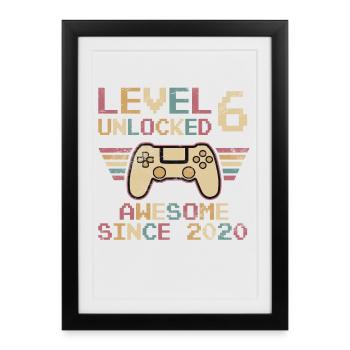 6e anniversaire 6 ans Niveau 6 Cadeau débloqué - Affiche encadrée (27 × 37 cm) - noir - Devant