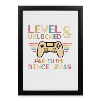 Level 8 Unlocks 8 Birthday Boy Girl - Framed poster (27 × 37 cm) - black - Front
