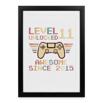 11e anniversaire Boys Video Gamer Niveau 11 débloqué - Affiche encadrée (27 × 37 cm) - noir - Devant