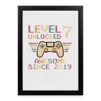 7th Birthday Level Unlocked - Framed poster (27 × 37 cm) - black - Front