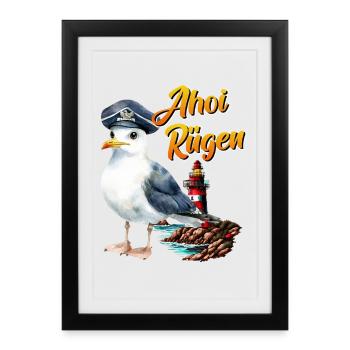 Vacances en mer Baltique AHOI RÜGEN Fun - Affiche encadrée (27 × 37 cm) - noir - Devant
