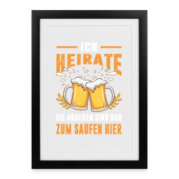 Enterrement de vie de garçon Partnerlook Enterrement de vie de garçon Bière Alcool - Affiche encadrée (27 × 37 cm) - noir - Devant