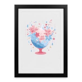 Fleurs pastel dans un gobelet de verre - Affiche encadrée (27 × 37 cm) - noir - Devant