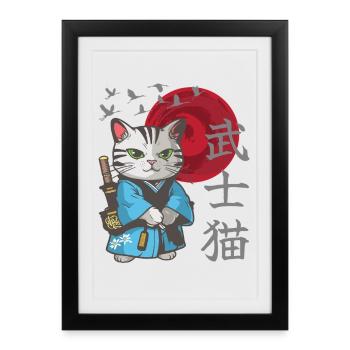 Cat Anime Japanese Samurai Kitten - Framed poster (27 × 37 cm) - black - Front