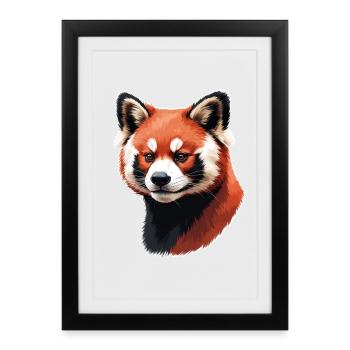 Tête de panda rouge – Peinture numérique - Affiche encadrée (27 × 37 cm) - noir - Devant