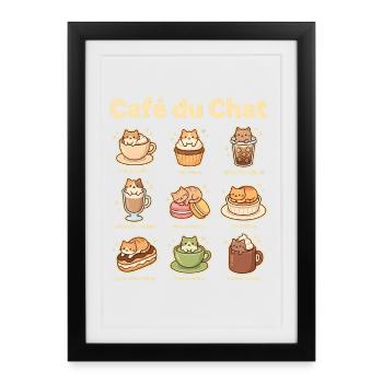 Motifs de café à chats – Friandises - Affiche encadrée (27 × 37 cm) - noir - Devant