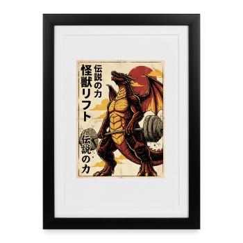 Kaiju Deadlift Dragon Gym de fitness des monstres japonais - Affiche encadrée (27 × 37 cm) - noir - Devant