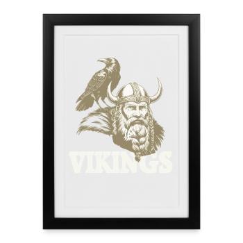 Wikinger Viking Legende Seemann Odin Rabe Kämpfer - Gerahmtes Poster (27 × 37 cm) - Schwarz - Vorne