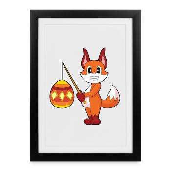 Fuchs Ostern Angeln - Gerahmtes Poster (27 × 37 cm) - Schwarz - Vorne