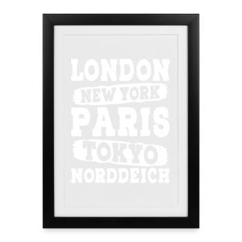 Vacances à la mer du Nord LONDRES NEW YORK PARIS TOKYO - Affiche encadrée (27 × 37 cm) - noir - Devant