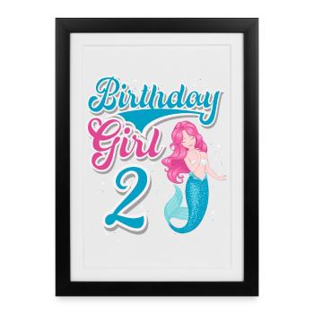 Sirène d’anniversaire de 2e anniversaire - Affiche encadrée (27 × 37 cm) - noir - Devant