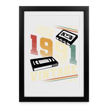 1991 Année de naissance Année de fabrication Millésime d’anniversaire - Affiche encadrée (27 × 37 cm) - noir - Devant
