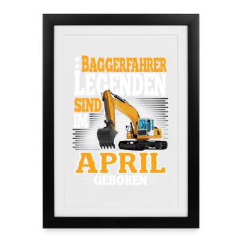 Excavator Driver Birthday April - Framed poster (27 × 37 cm) - black - Front