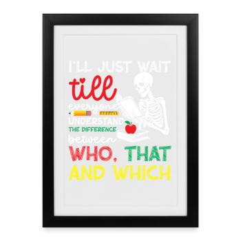 Professeur d’anglais en arts du langage le premier jour d’école - Affiche encadrée (27 × 37 cm) - noir - Devant