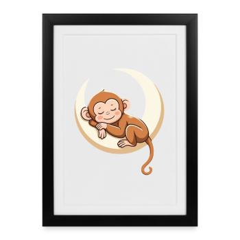 Sleeping monkey on moon pillow - Framed poster (27 × 37 cm) - black - Front