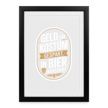 L’argent du carnaval économisé pour la fête costumée de bière et alcool - Affiche encadrée (27 × 37 cm) - noir - Devant